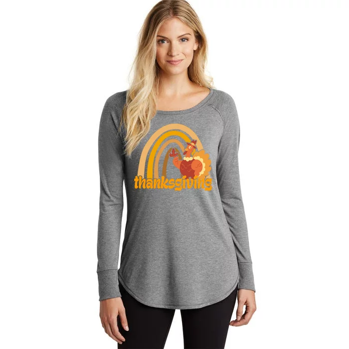 Thanksgiving Rainbow Turkey Holiday Cute Women's Perfect Tri Tunic Long Sleeve Shirt