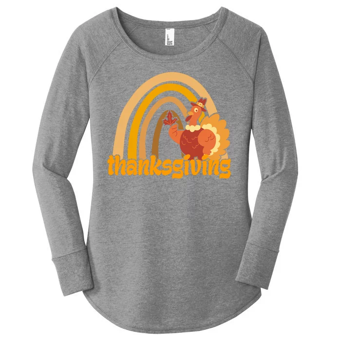 Thanksgiving Rainbow Turkey Holiday Cute Women's Perfect Tri Tunic Long Sleeve Shirt