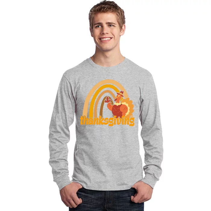 Thanksgiving Rainbow Turkey Holiday Cute Tall Long Sleeve T-Shirt