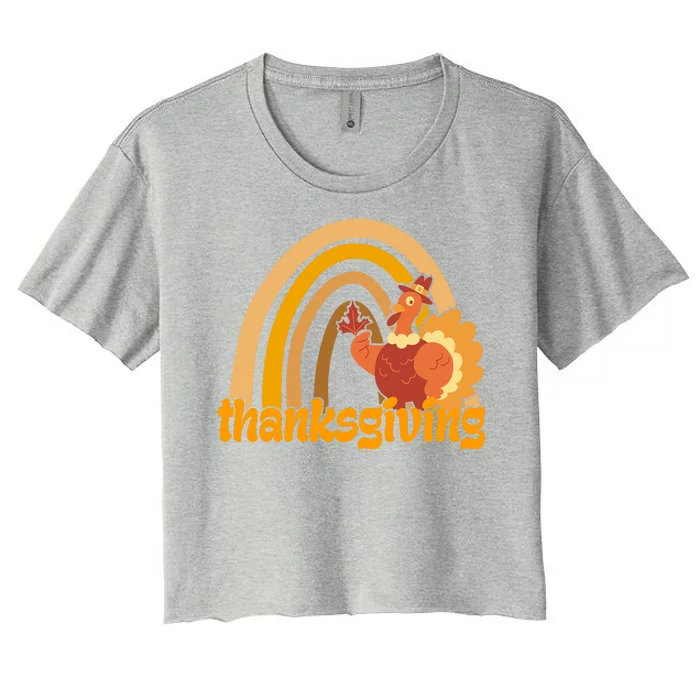 Thanksgiving Rainbow Turkey Holiday Cute Women's Crop Top Tee