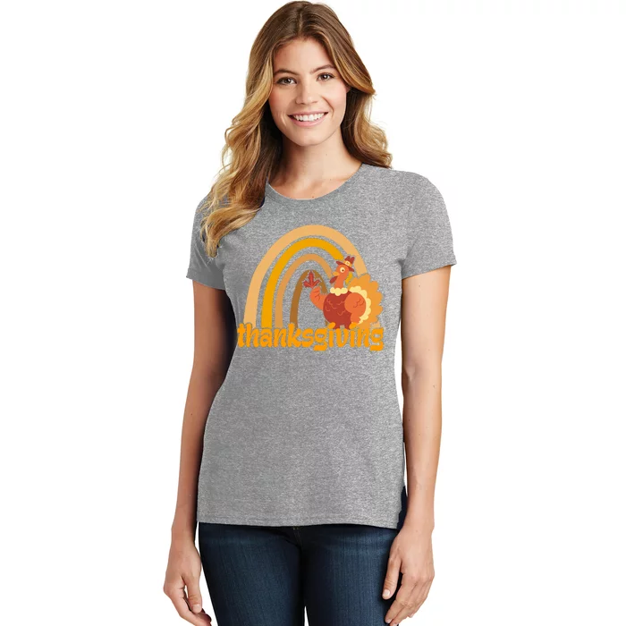 Thanksgiving Rainbow Turkey Holiday Cute Women's T-Shirt