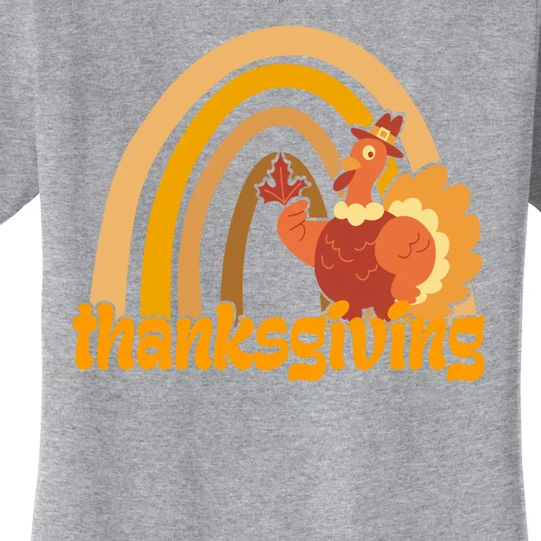 Thanksgiving Rainbow Turkey Holiday Cute Women's T-Shirt