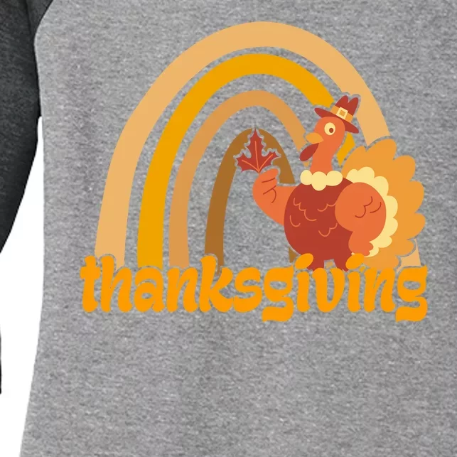 Thanksgiving Rainbow Turkey Holiday Cute Women's Tri-Blend 3/4-Sleeve Raglan Shirt