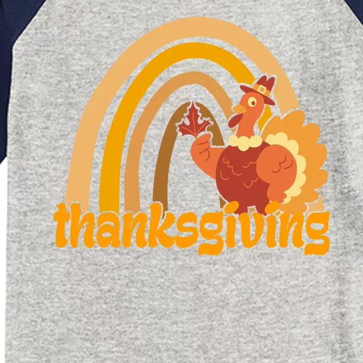 Thanksgiving Rainbow Turkey Holiday Cute Kids Colorblock Raglan Jersey