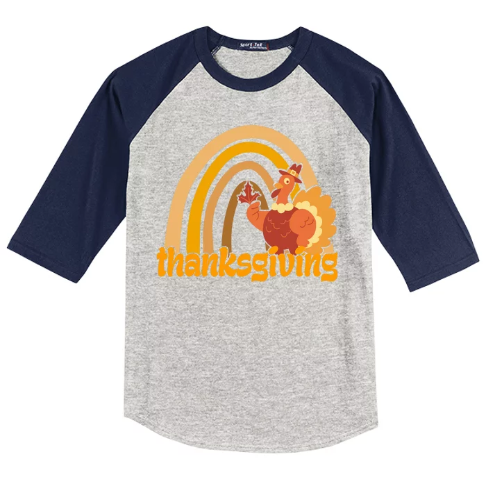 Thanksgiving Rainbow Turkey Holiday Cute Kids Colorblock Raglan Jersey