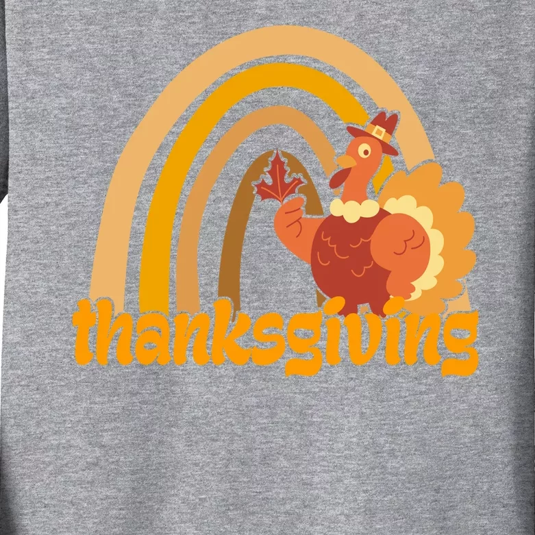 Thanksgiving Rainbow Turkey Holiday Cute Kids Long Sleeve Shirt