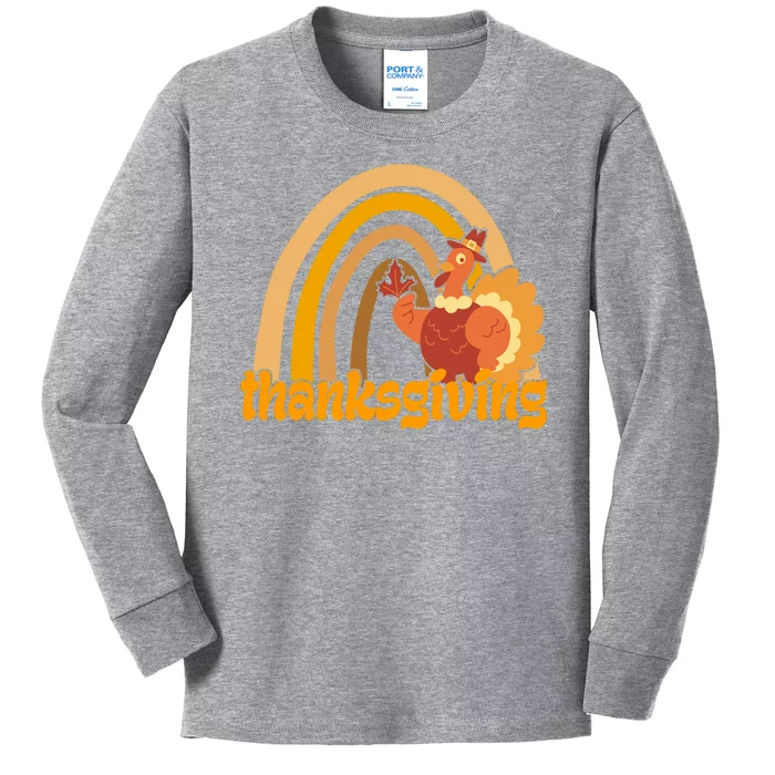 Thanksgiving Rainbow Turkey Holiday Cute Kids Long Sleeve Shirt