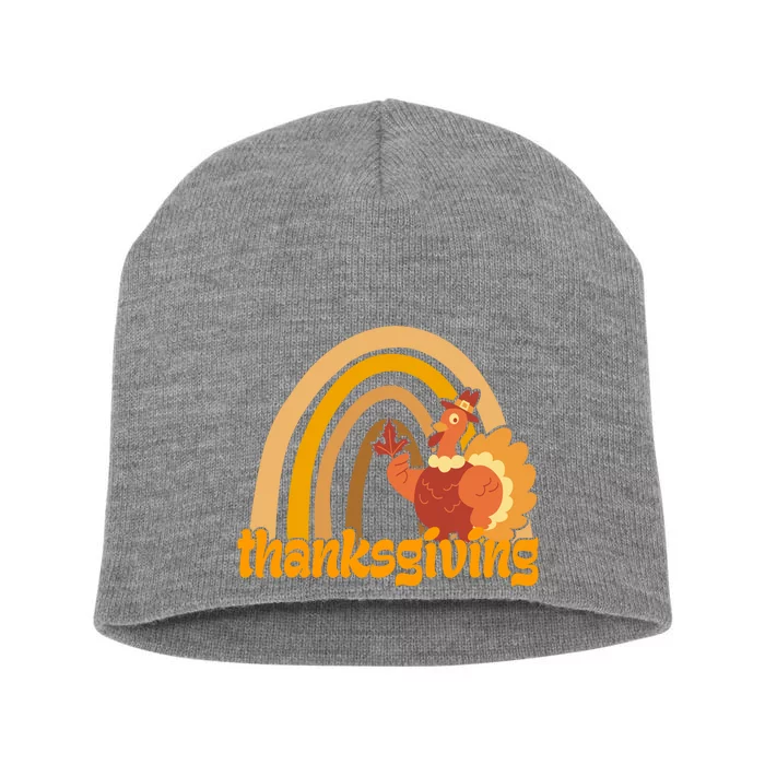 Thanksgiving Rainbow Turkey Holiday Cute Short Acrylic Beanie