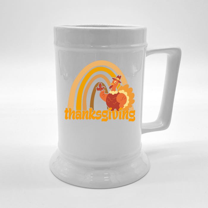 Thanksgiving Rainbow Turkey Holiday Cute Front & Back Beer Stein