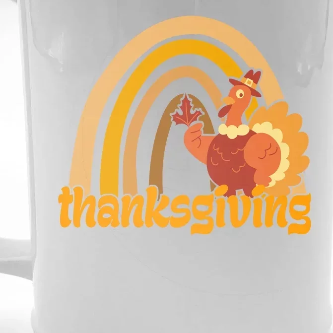 Thanksgiving Rainbow Turkey Holiday Cute Front & Back Beer Stein