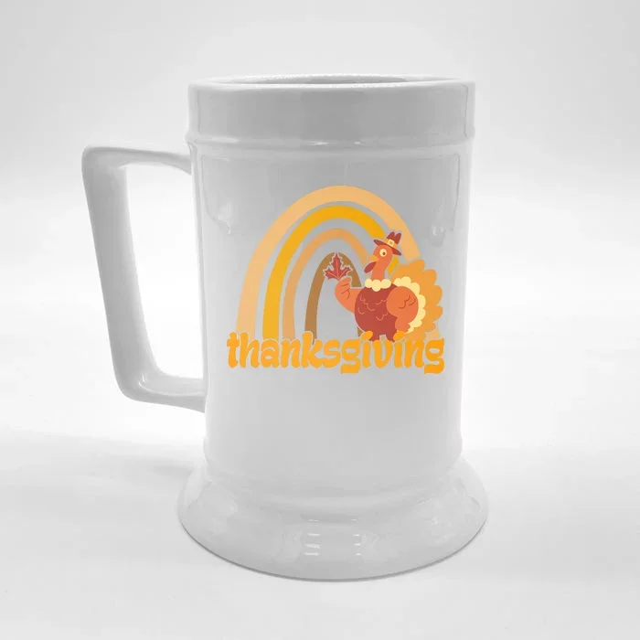 Thanksgiving Rainbow Turkey Holiday Cute Front & Back Beer Stein