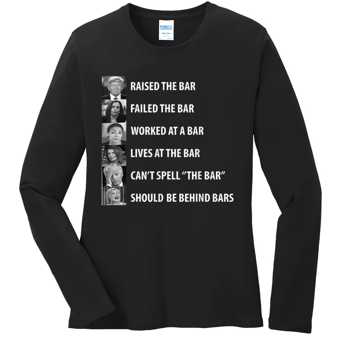 Trump Raised The Bar Biden Cant Spell Bar Funny President Ladies Long Sleeve Shirt