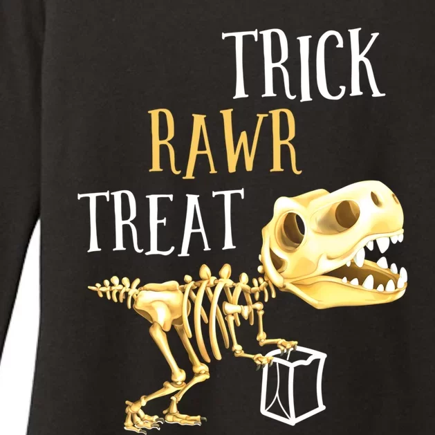 Trick Rawr Treat Dinosaur T Rex Skeleton Trick Or Treat Pun Great Gift Womens CVC Long Sleeve Shirt