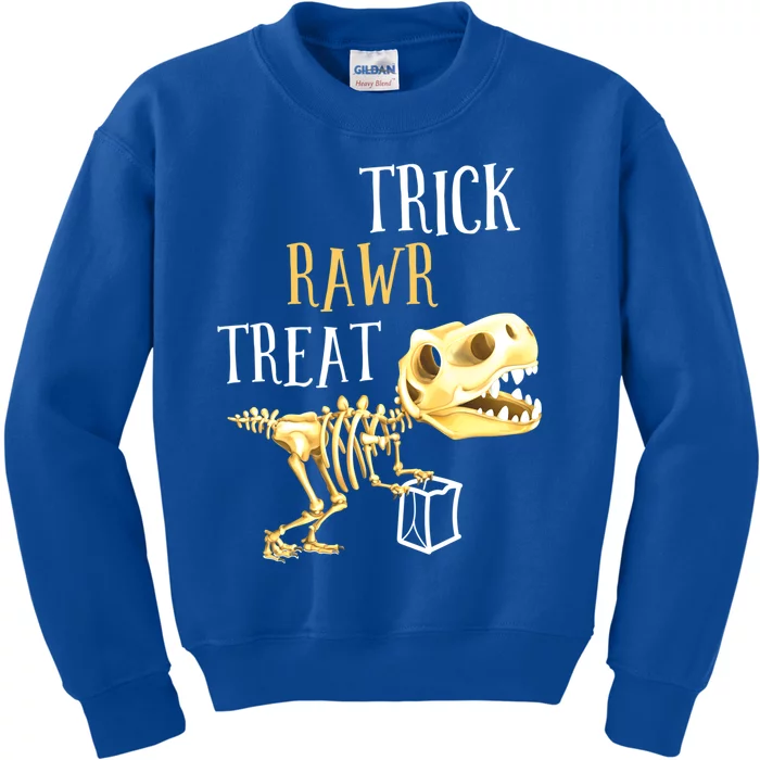 Trick Rawr Treat Dinosaur T Rex Skeleton Trick Or Treat Pun Great Gift Kids Sweatshirt