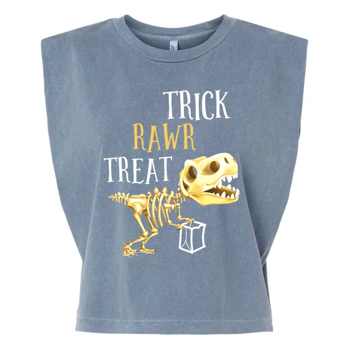 Trick Rawr Treat Dinosaur T Rex Skeleton Trick Or Treat Pun Great Gift Garment-Dyed Women's Muscle Tee