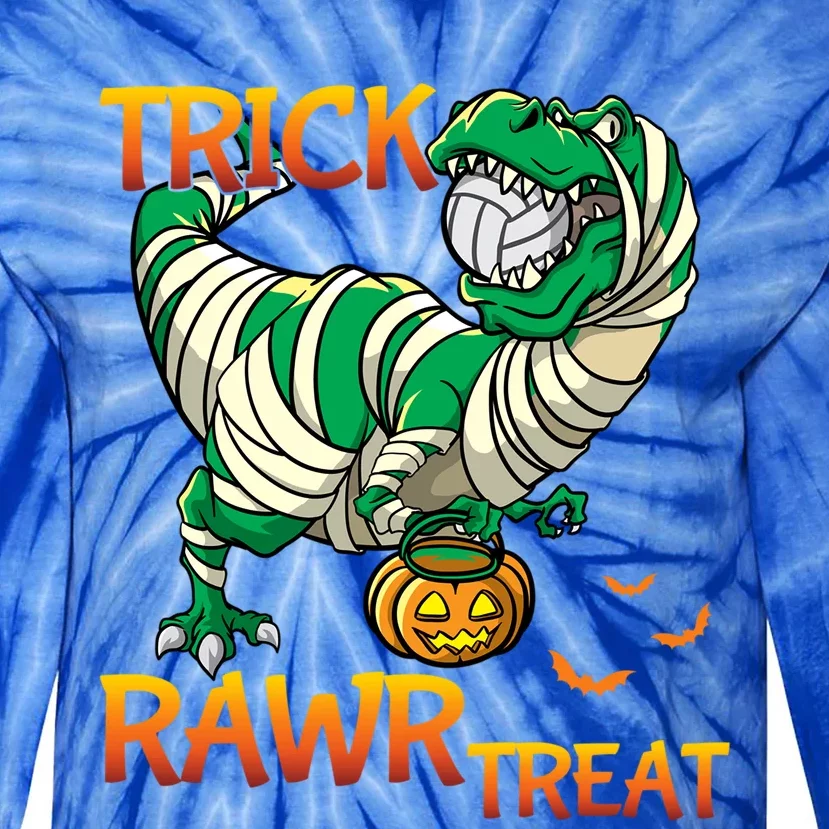 Trick Rawr Treat T Rex Dinosaur Halloween Volleyball Player Gift Tie-Dye Long Sleeve Shirt