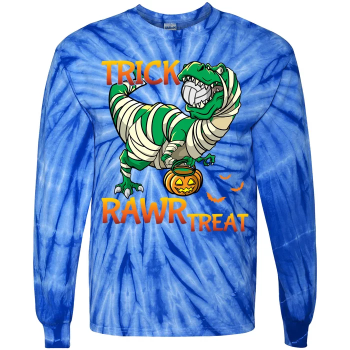 Trick Rawr Treat T Rex Dinosaur Halloween Volleyball Player Gift Tie-Dye Long Sleeve Shirt