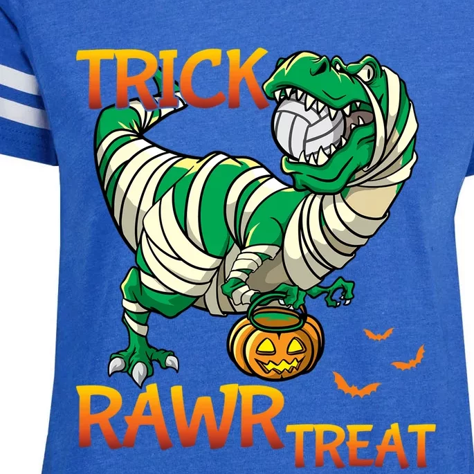 Trick Rawr Treat T Rex Dinosaur Halloween Volleyball Player Gift Enza Ladies Jersey Football T-Shirt