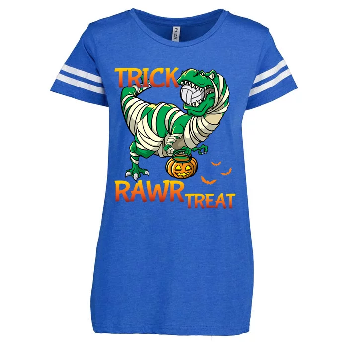 Trick Rawr Treat T Rex Dinosaur Halloween Volleyball Player Gift Enza Ladies Jersey Football T-Shirt