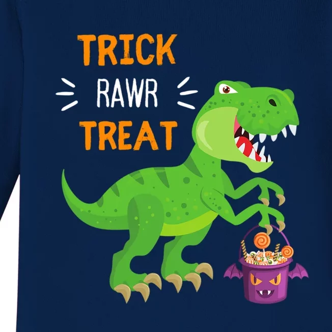 Trick Rawr Treat TRex Dinosaur Funny Halloween Funny Gift Baby Long Sleeve Bodysuit