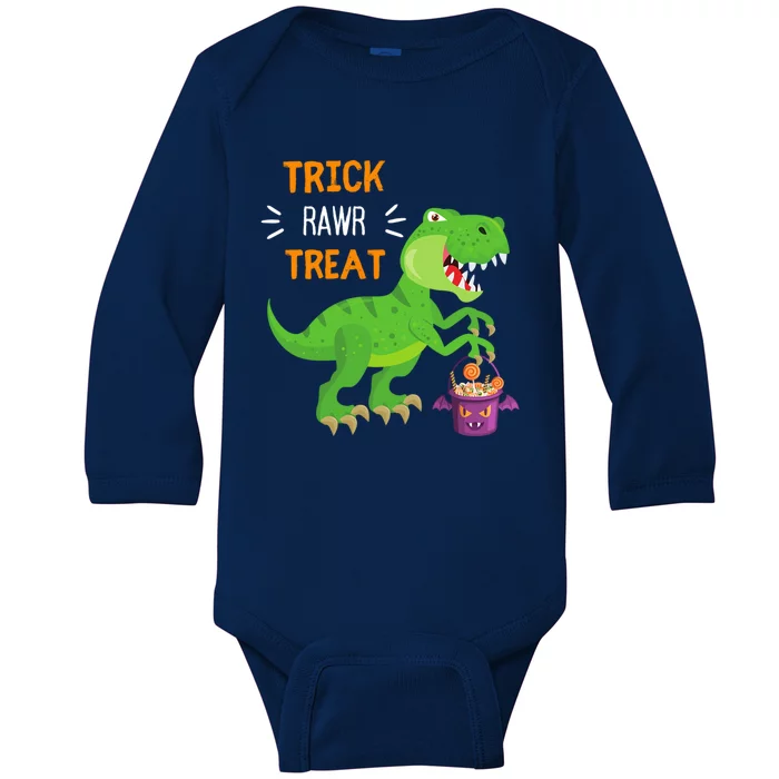 Trick Rawr Treat TRex Dinosaur Funny Halloween Funny Gift Baby Long Sleeve Bodysuit