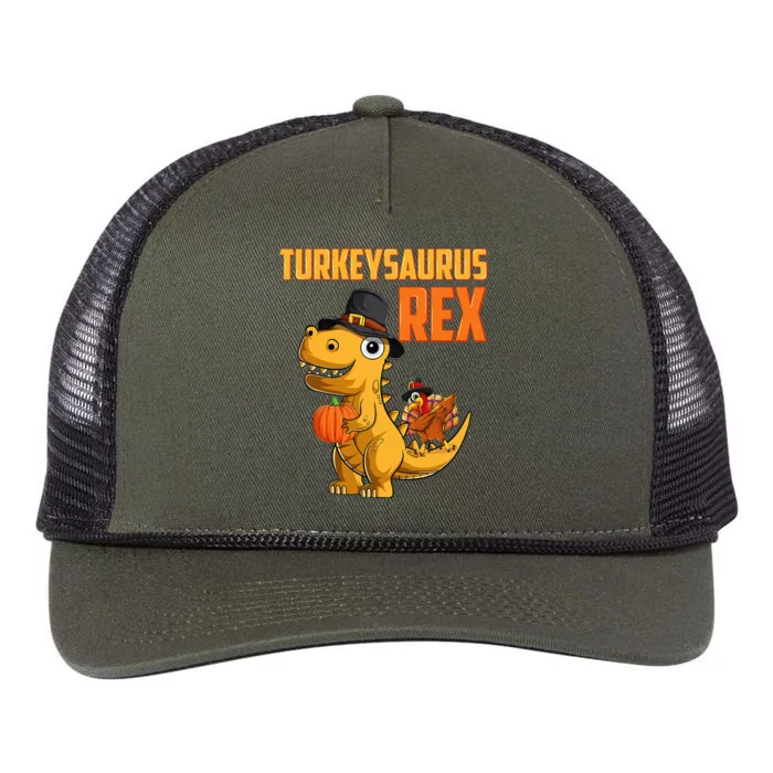 Turkeysaurus Rex Turkey Dino Thanksgiving Retro Rope Trucker Hat Cap