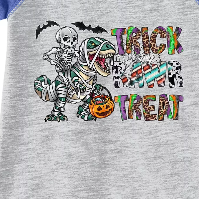 Trick Rawr Treat Happy Halloween Western Skeleton Dinosaur Cute Gift Infant Baby Jersey Bodysuit