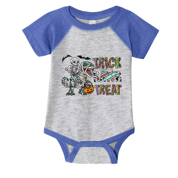 Trick Rawr Treat Happy Halloween Western Skeleton Dinosaur Cute Gift Infant Baby Jersey Bodysuit