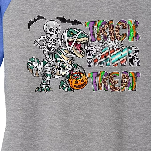 Trick Rawr Treat Happy Halloween Western Skeleton Dinosaur Cute Gift Women's Tri-Blend 3/4-Sleeve Raglan Shirt