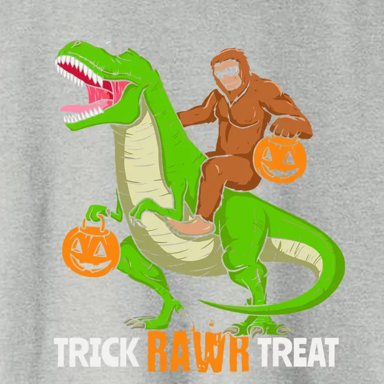 Trick Rawr Treat Bigfoot Riding A Trex Dino Halloween Gift Women's Crop Top Tee