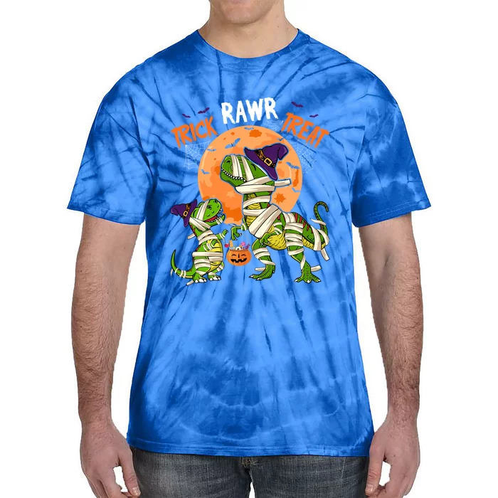 Trick Rawr Treat Costume Two Halloween TRexes As Mummies Gift Tie-Dye T-Shirt