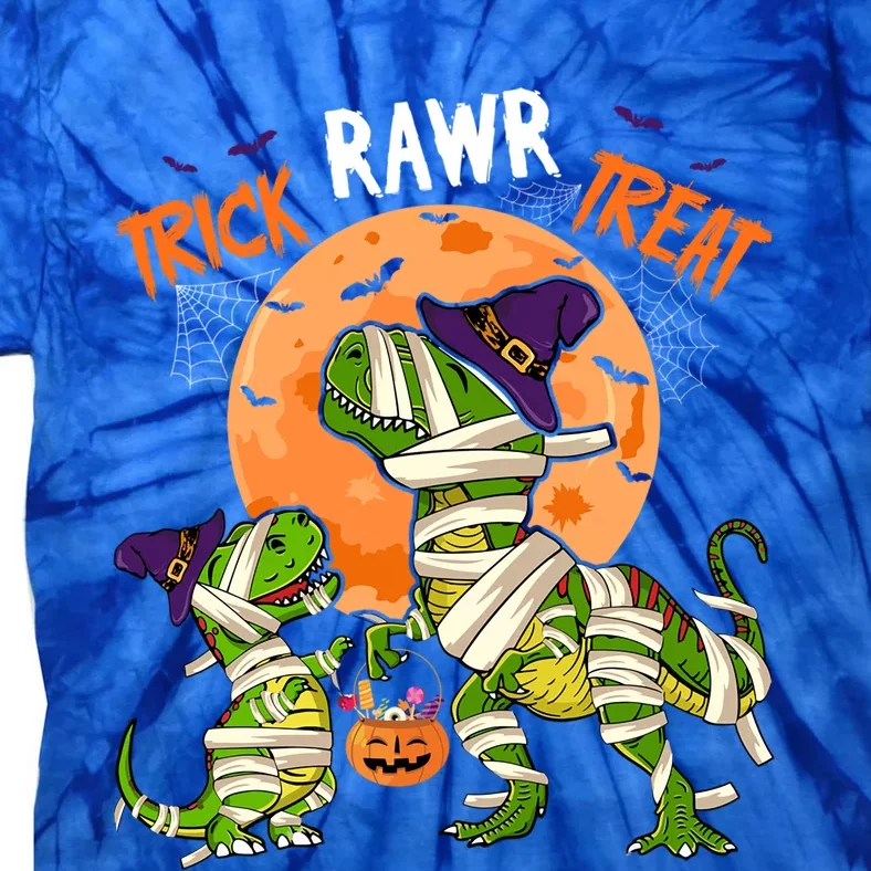 Trick Rawr Treat Costume Two Halloween TRexes As Mummies Gift Tie-Dye T-Shirt