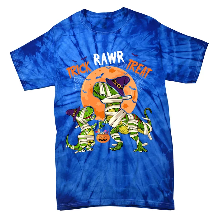 Trick Rawr Treat Costume Two Halloween TRexes As Mummies Gift Tie-Dye T-Shirt