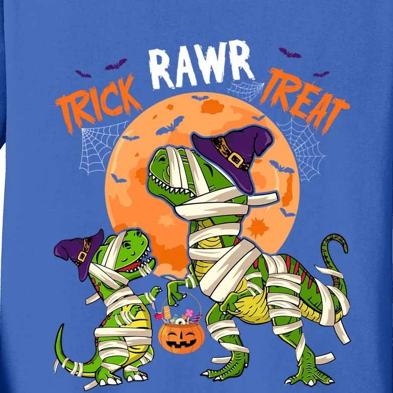 Trick Rawr Treat Costume Two Halloween TRexes As Mummies Gift Kids Long Sleeve Shirt