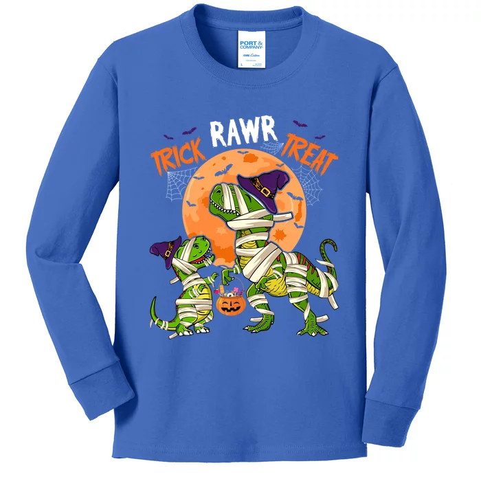 Trick Rawr Treat Costume Two Halloween TRexes As Mummies Gift Kids Long Sleeve Shirt