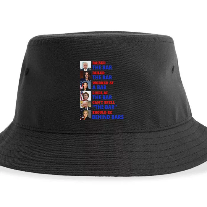 Trump Raised The Bar Harris Failed The Bar Political Humor Sustainable Bucket Hat