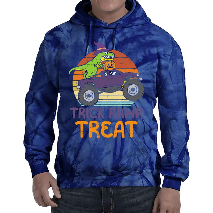 Trick Rawr Treat Dinosaur Monster Truck Halloween Boy Tie Dye Hoodie