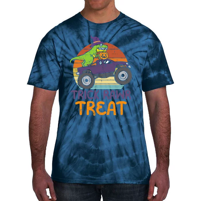 Trick Rawr Treat Dinosaur Monster Truck Halloween Boy Tie-Dye T-Shirt