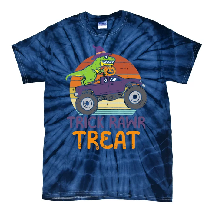 Trick Rawr Treat Dinosaur Monster Truck Halloween Boy Tie-Dye T-Shirt