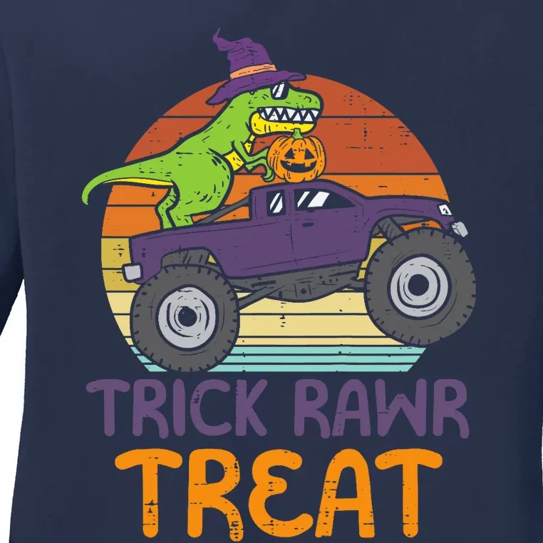 Trick Rawr Treat Dinosaur Monster Truck Halloween Boy Ladies Long Sleeve Shirt