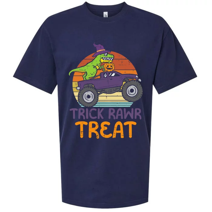 Trick Rawr Treat Dinosaur Monster Truck Halloween Boy Sueded Cloud Jersey T-Shirt