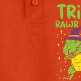 Trick Rawr Treat Dabbing Dinosaur Trex Halloween Cool Gift Dry Zone Grid Performance Polo