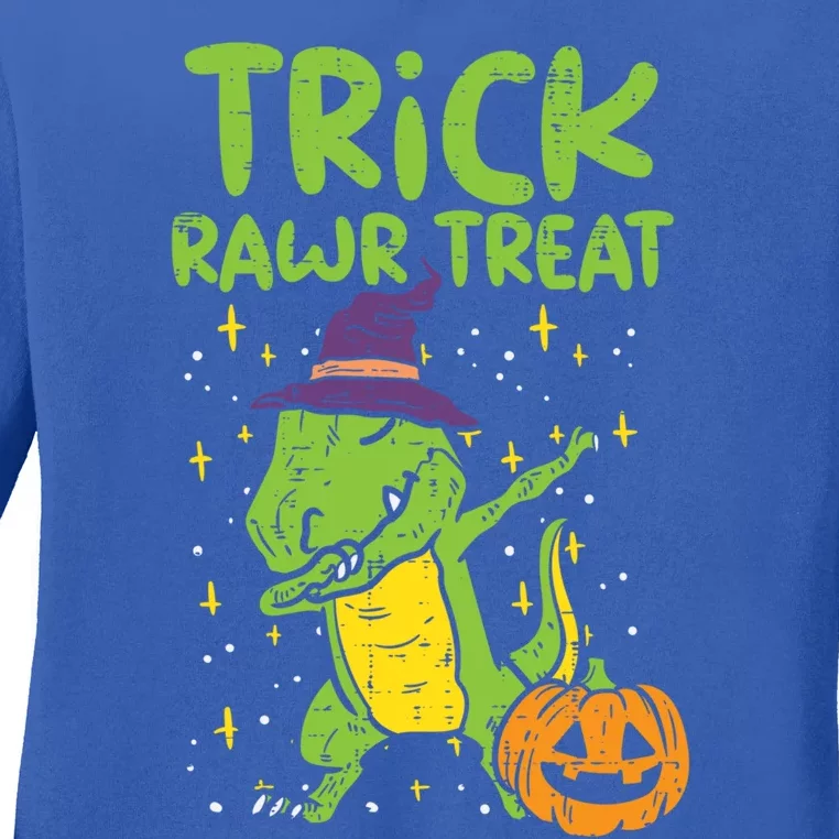 Trick Rawr Treat Dabbing Dinosaur Trex Halloween Cool Gift Ladies Long Sleeve Shirt