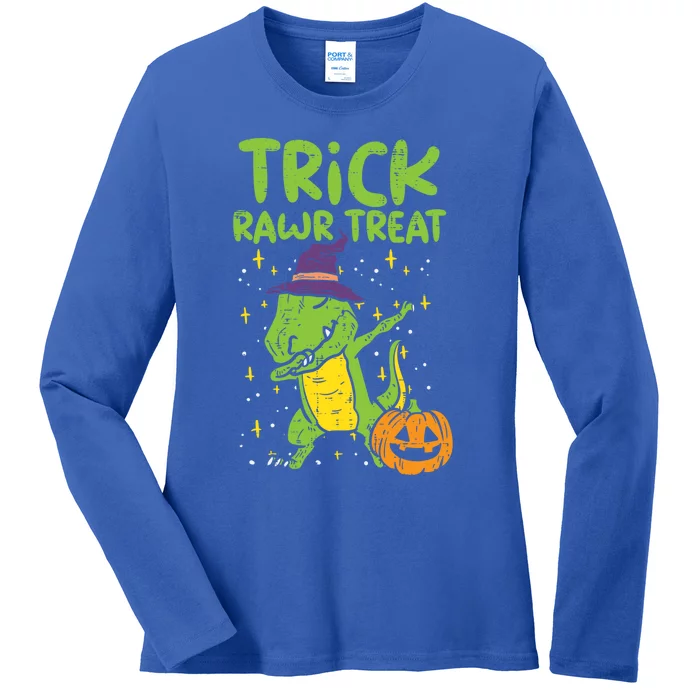 Trick Rawr Treat Dabbing Dinosaur Trex Halloween Cool Gift Ladies Long Sleeve Shirt