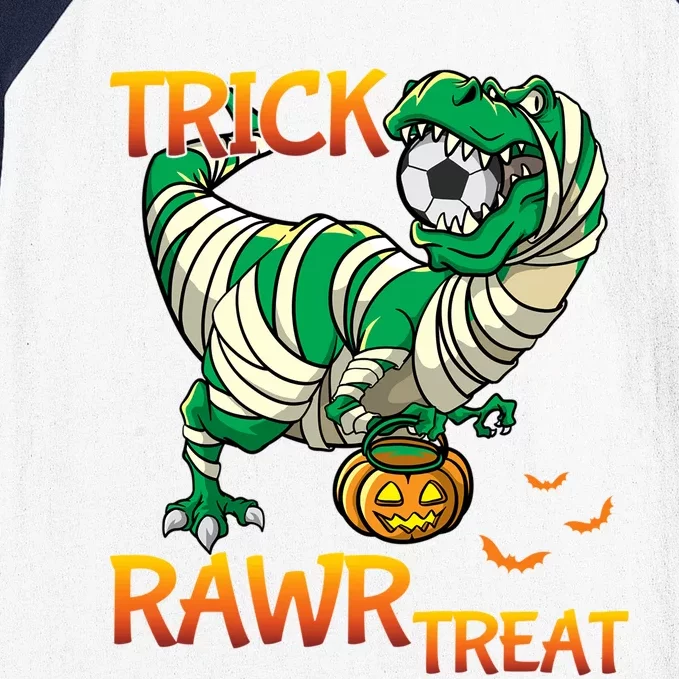 Trick Rawr Treat T Rex Dinosaur Halloween Soccer Player Funny Gift Baseball Sleeve Shirt