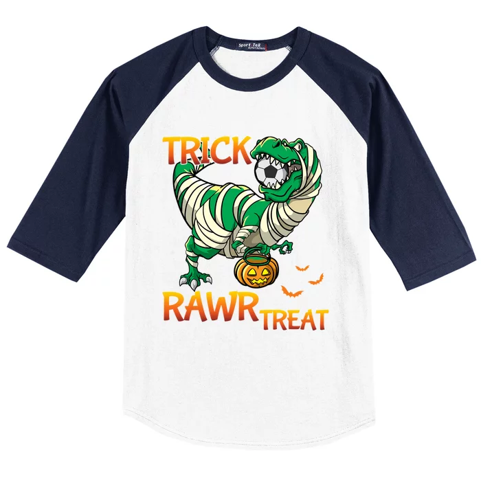 Trick Rawr Treat T Rex Dinosaur Halloween Soccer Player Funny Gift Baseball Sleeve Shirt