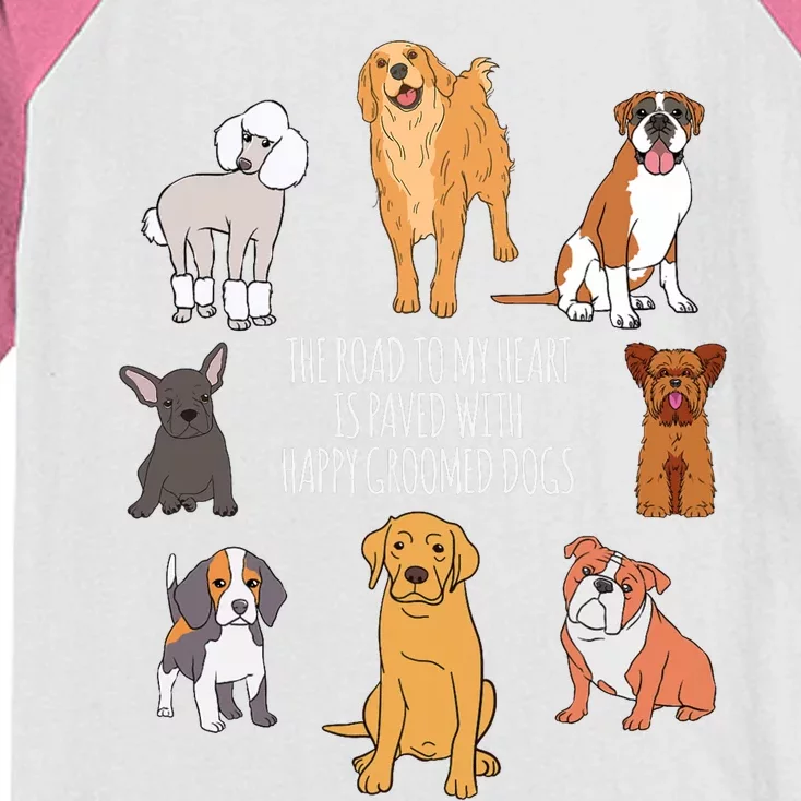 The Road To My Heart Is Paved With Happy Groomed Dogs Grooming Groomer Kids Colorblock Raglan Jersey