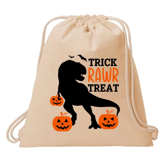 Trick Rawr Treat Dinosaur Bats Pumpkins Jack O Lanterns Funny Gift Drawstring Bag