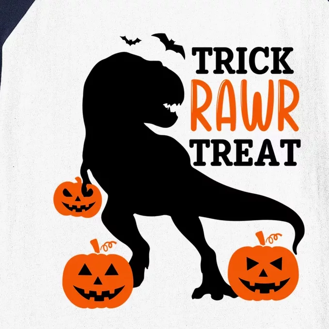 Trick Rawr Treat Dinosaur Bats Pumpkins Jack O Lanterns Funny Gift Baseball Sleeve Shirt