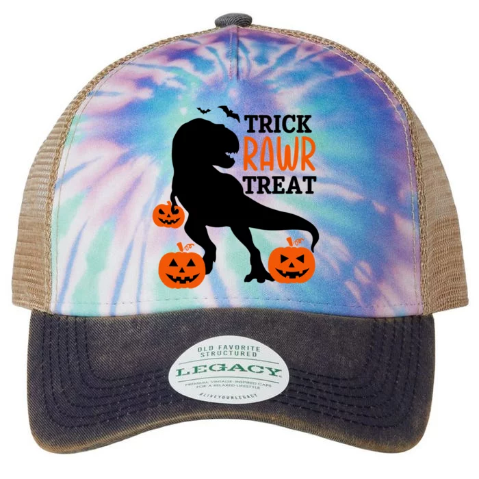 Trick Rawr Treat Dinosaur Bats Pumpkins Jack O Lanterns Funny Gift Legacy Tie Dye Trucker Hat